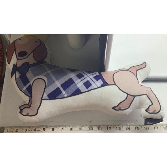 Envogue Weiner Dog Dachshund Throw Pillow Plaid Double Sided 18" - Picture 5 of 5